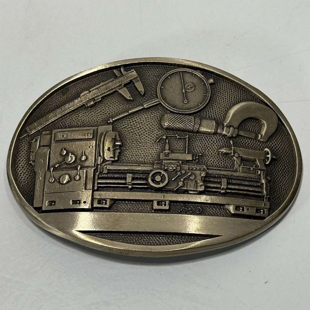 Machinist Metal Lathe Calipers Vice Tools Bench Solid Brass Vintage Belt Buckle